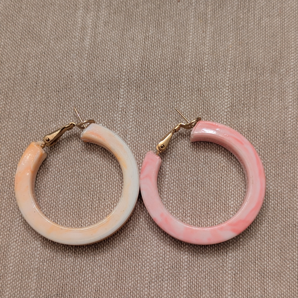 Elegant Pink and Cream Hoop Earrings